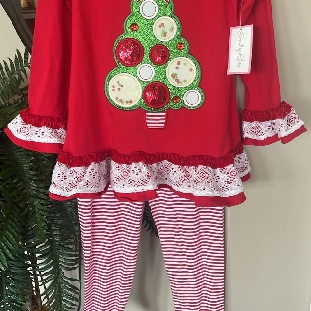 Brand New Emily Rose Christmas Set Sequins Ruffles Tree Festive Stripes Bow Lace